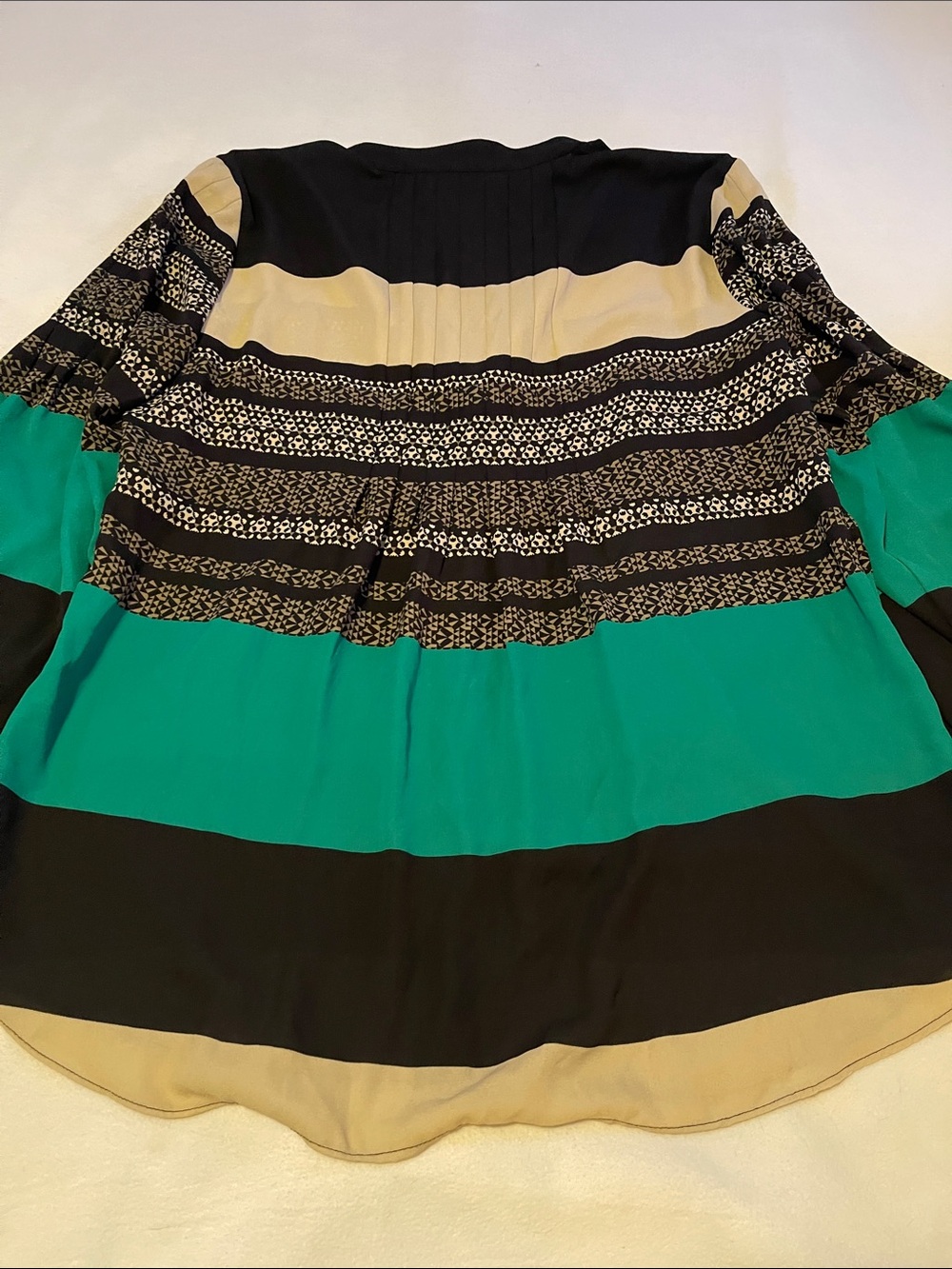 Alfani Black Green Cream Striped Button-Down Blouse - Picture 5 of 7